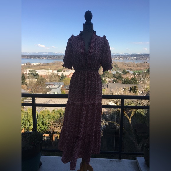 Max Studio Tiered Floral Full Length Dress In Pink Floral Print - Size Small - Picture 9 of 16